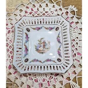 Dresden Lace Trinket Bowl or Nut Dish Vintage Bavarian Reticulated Porcelain